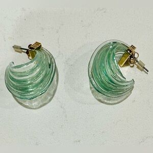 Vintage Seafoam Lucite Swirl Earrings Silver Tone Sculptural Wave